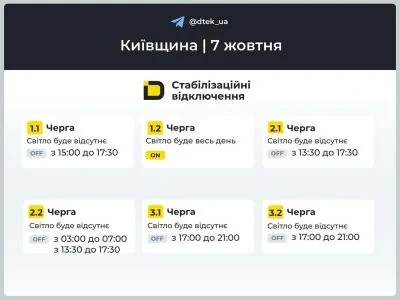 Графіки відключень світла: коли не буде електроенергії 7 жовтня